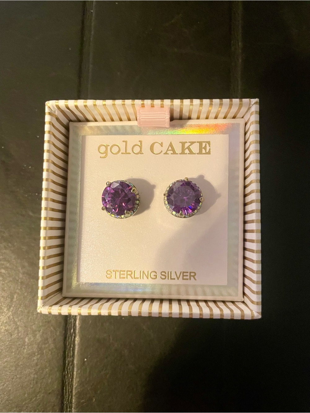 Gold CAKE Sterling Silver Purple Crystal Stud Earrings